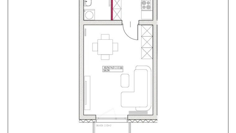 Rzut - Mieszkanie na sprzedaż 1 pokój o powierzchni 60,62 m² - numer 14 w Ornament etap IV