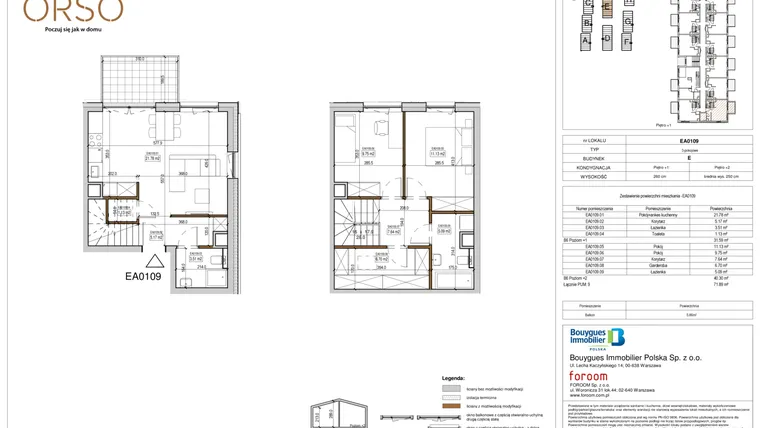 Rzut - Mieszkanie na sprzedaż 3 pokoje o powierzchni 71,89 m² - numer EA0109 w Osiedle ORSO