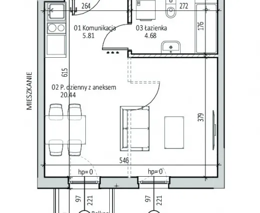 Rzut - Mieszkanie na sprzedaż 1 pokój o powierzchni 30,93 m² - numer BB0564 w Soleil de Malta