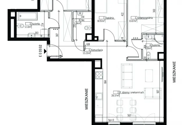 Rzut - Mieszkanie na sprzedaż 4 pokoje o powierzchni 90,63 m² - numer EE0332 w Soleil de Malta