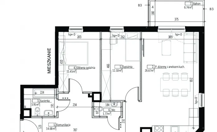 Rzut - Mieszkanie na sprzedaż 3 pokoje o powierzchni 70,62 m² - numer DD0228 w Soleil de Malta
