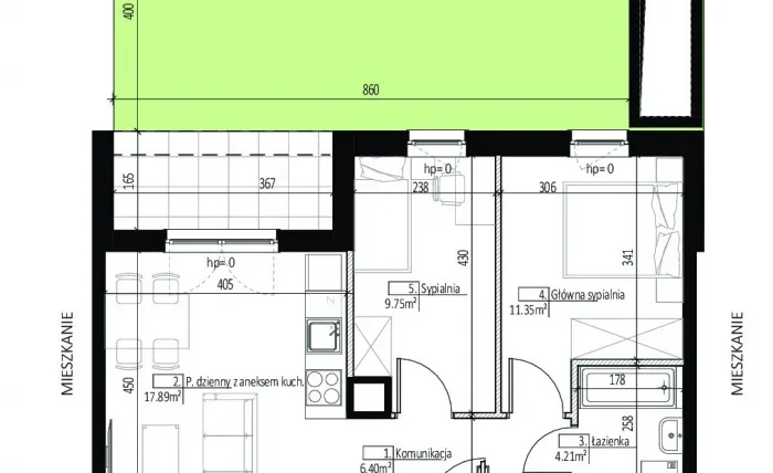 Rzut - Mieszkanie na sprzedaż 3 pokoje o powierzchni 49,6 m² - numer CC0010 w Soleil de Malta