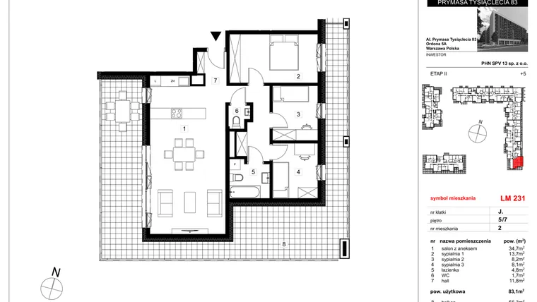 Rzut - Mieszkanie na sprzedaż 4 pokoje o powierzchni 83,1 m² - numer 231 w Vis A Vis Wola - etap II
