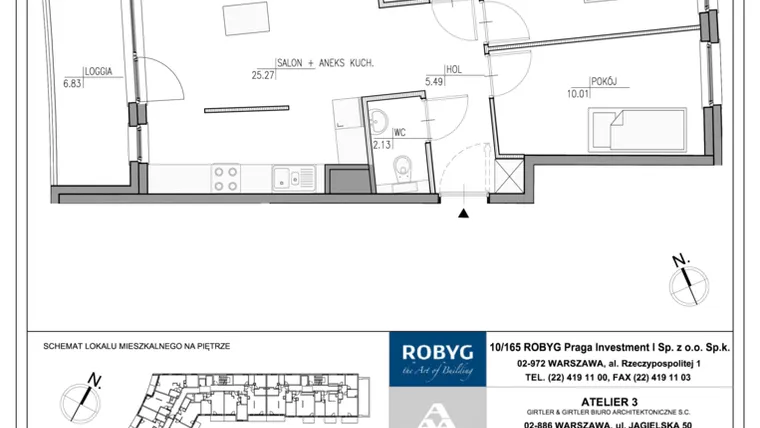 Rzut - Mieszkanie na sprzedaż 3 pokoje o powierzchni 59,32 m² - numer MU/1/A/5/1 w Mój Ursus