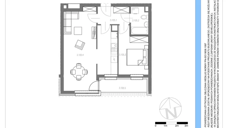 Rzut - Mieszkanie na sprzedaż 2 pokoje o powierzchni 50,05 m² - numer 105 w Osiedle Piltza Etap V