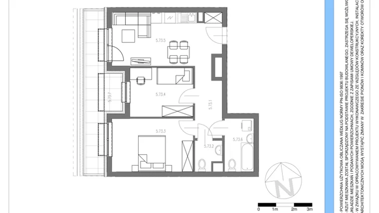 Rzut - Mieszkanie na sprzedaż 3 pokoje o powierzchni 52,55 m² - numer 73 w Osiedle Piltza Etap V