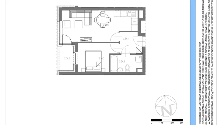 Rzut - Mieszkanie na sprzedaż 2 pokoje o powierzchni 37,09 m² - numer 34 w Osiedle Piltza Etap V