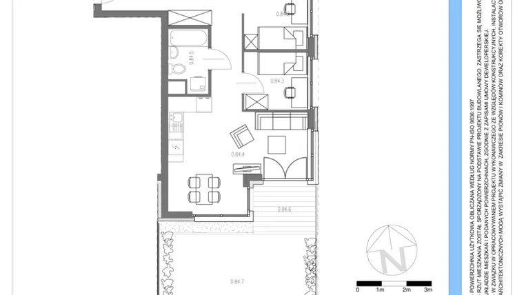 Rzut - Mieszkanie na sprzedaż 3 pokoje o powierzchni 50,76 m² - numer 84 w Osiedle Piltza Etap V