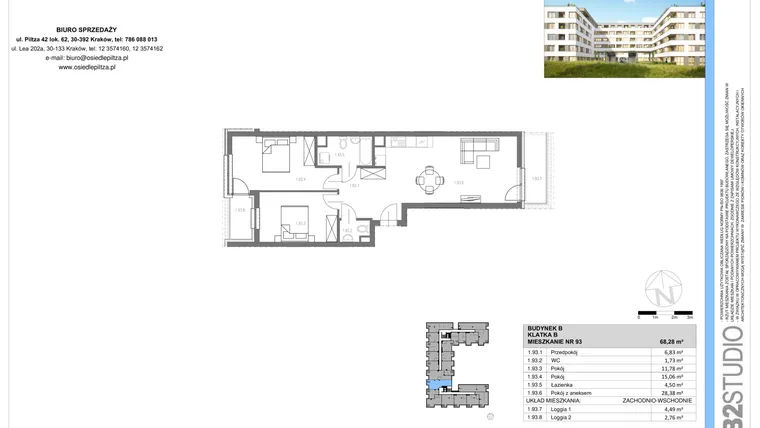 Rzut - Mieszkanie na sprzedaż 3 pokoje o powierzchni 68,28 m² - numer 93 w Osiedle Piltza Etap V
