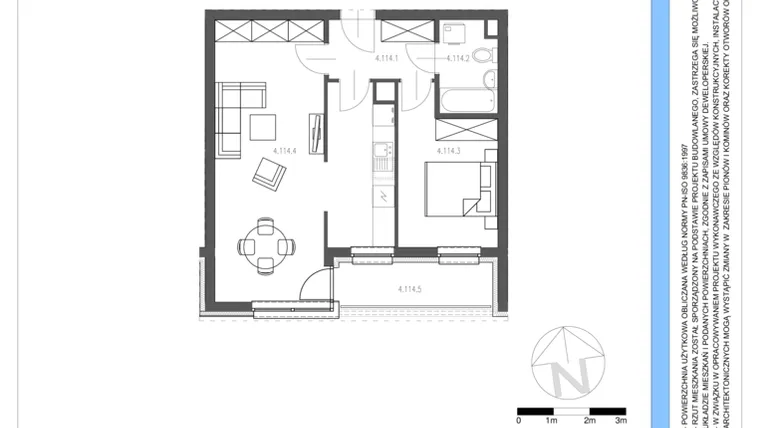Rzut - Mieszkanie na sprzedaż 2 pokoje o powierzchni 50,85 m² - numer 114 w Osiedle Piltza Etap V