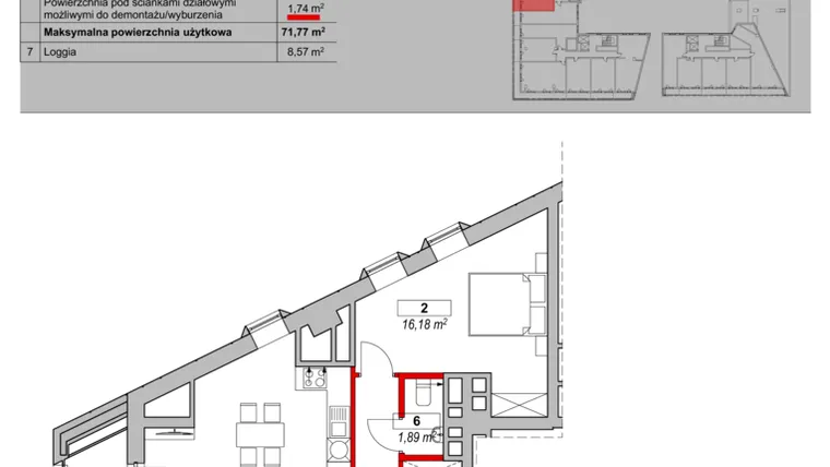 Rzut - Mieszkanie na sprzedaż 3 pokoje o powierzchni 71,77 m² - numer K5-11-02 w ATAL Warta Towers