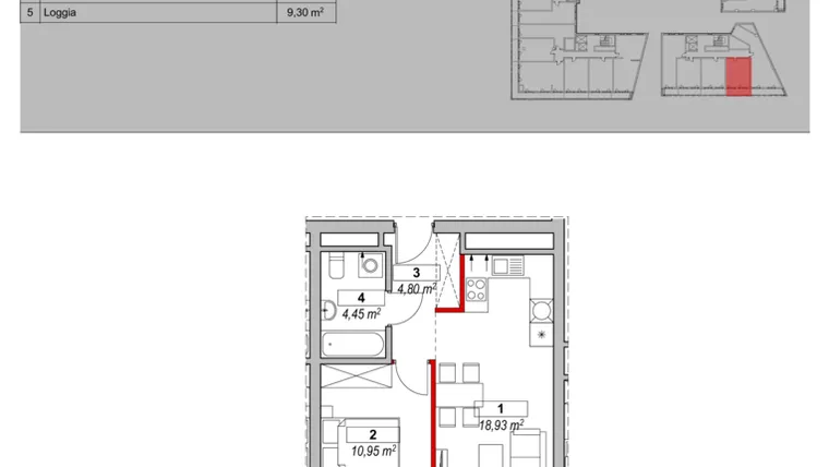 Rzut - Mieszkanie na sprzedaż 2 pokoje o powierzchni 39,91 m² - numer K3-15-02 w ATAL Warta Towers