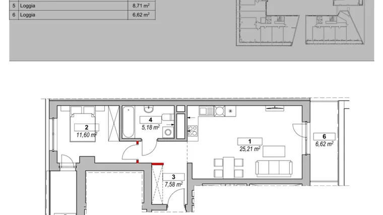 Rzut - Mieszkanie na sprzedaż 2 pokoje o powierzchni 49,77 m² - numer K2-12-01 w ATAL Warta Towers