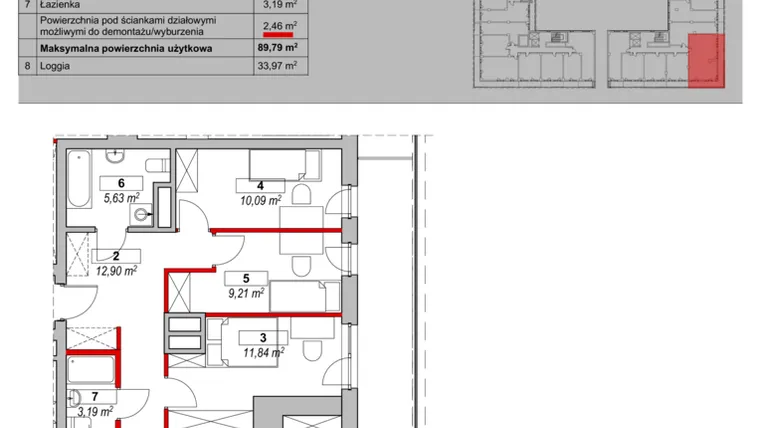 Rzut - Mieszkanie na sprzedaż 4 pokoje o powierzchni 89,79 m² - numer K3-06-02 w ATAL Warta Towers
