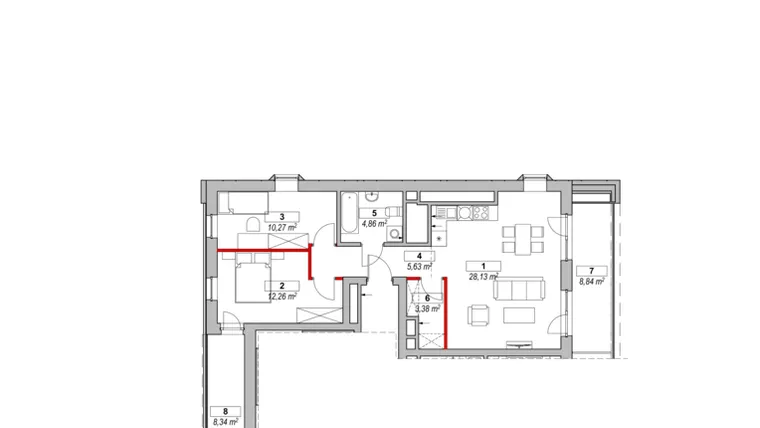 Rzut - Mieszkanie na sprzedaż 3 pokoje o powierzchni 65,8 m² - numer K1-17-01 w ATAL Warta Towers