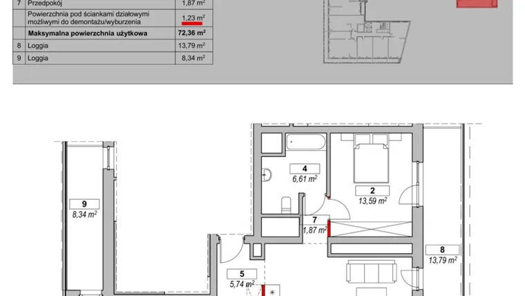 Rzut - Mieszkanie na sprzedaż 3 pokoje o powierzchni 72,36 m² - numer K2-18-02 w ATAL Warta Towers
