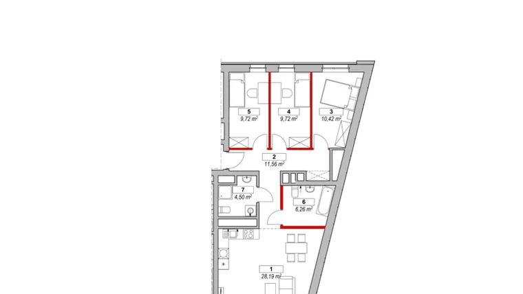 Rzut - Mieszkanie na sprzedaż 4 pokoje o powierzchni 82,68 m² - numer k4-13-01 w ATAL Warta Towers