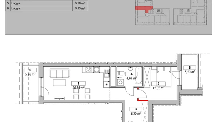 Rzut - Mieszkanie na sprzedaż 2 pokoje o powierzchni 46,12 m² - numer K4-07-07 w ATAL Warta Towers