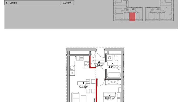 Rzut - Mieszkanie na sprzedaż 2 pokoje o powierzchni 40,06 m² - numer K4-05-03 w ATAL Warta Towers