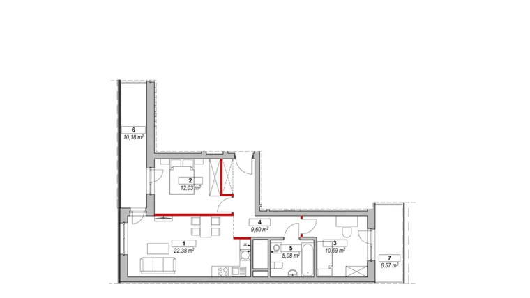 Rzut - Mieszkanie na sprzedaż 3 pokoje o powierzchni 60,92 m² - numer K1-17-03 w ATAL Warta Towers