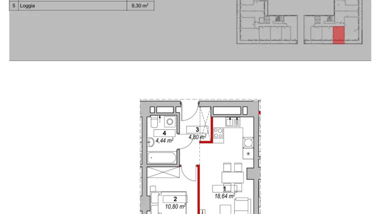 Rzut - Mieszkanie na sprzedaż 2 pokoje o powierzchni 39,46 m² - numer K3-03-03 w ATAL Warta Towers