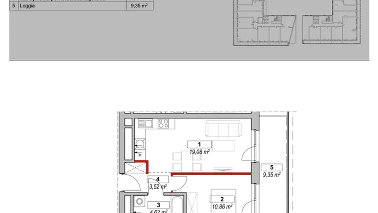 Rzut - Mieszkanie na sprzedaż 2 pokoje o powierzchni 38,83 m² - numer K1-08-03 w ATAL Warta Towers