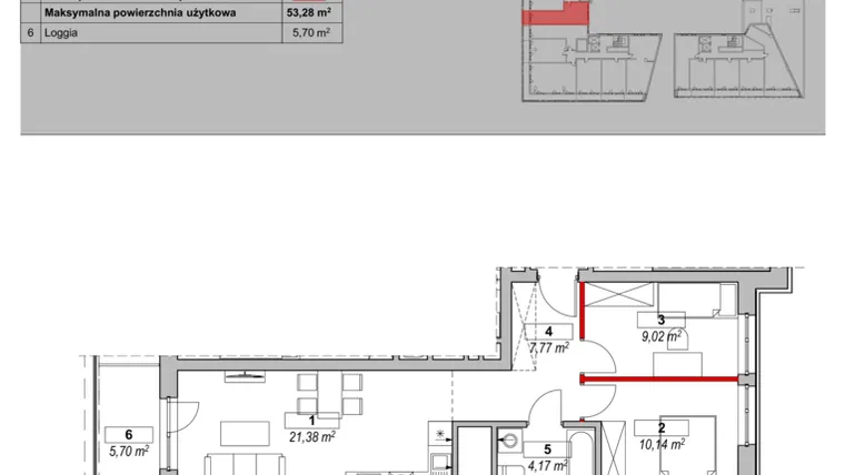 Rzut - Mieszkanie na sprzedaż 3 pokoje o powierzchni 53,28 m² - numer K5-11-01 w ATAL Warta Towers
