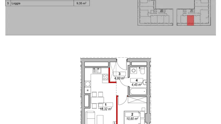 Rzut - Mieszkanie na sprzedaż 2 pokoje o powierzchni 39,15 m² - numer K3-04-04 w ATAL Warta Towers