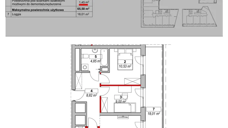 Rzut - Mieszkanie na sprzedaż 3 pokoje o powierzchni 65,58 m² - numer K1-15-02 w ATAL Warta Towers