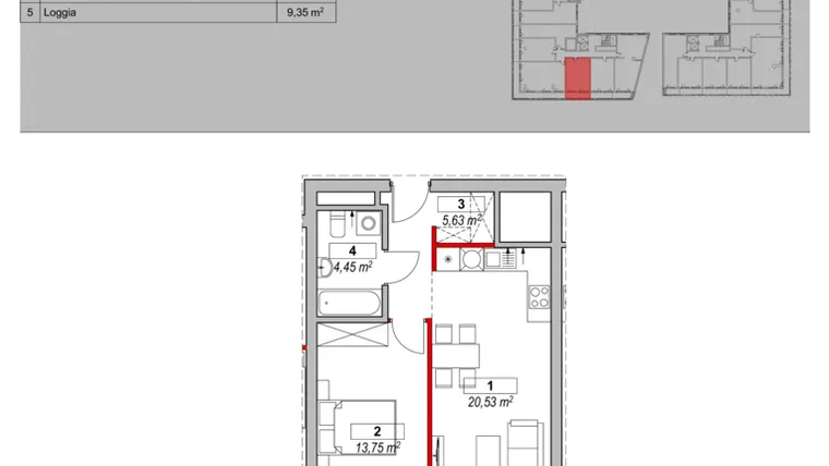 Rzut - Mieszkanie na sprzedaż 2 pokoje o powierzchni 45,31 m² - numer K4-10-03 w ATAL Warta Towers