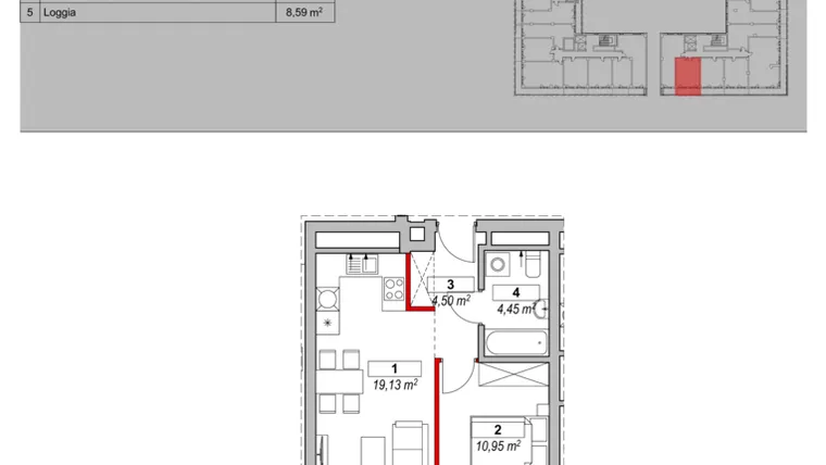 Rzut - Mieszkanie na sprzedaż 2 pokoje o powierzchni 39,81 m² - numer K3-06-05 w ATAL Warta Towers