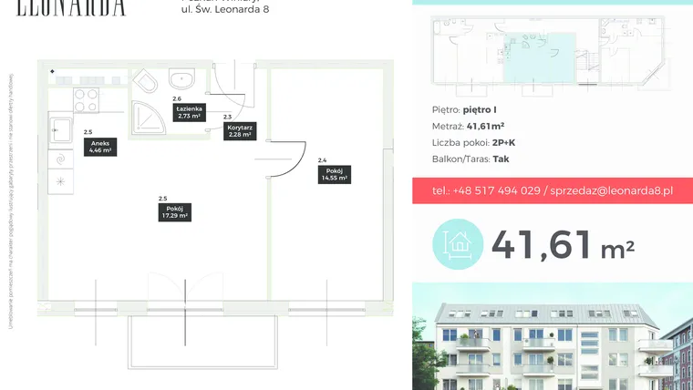 Rzut - Mieszkanie na sprzedaż 2 pokoje o powierzchni 41,61 m² - numer M5 w Leonarda 8