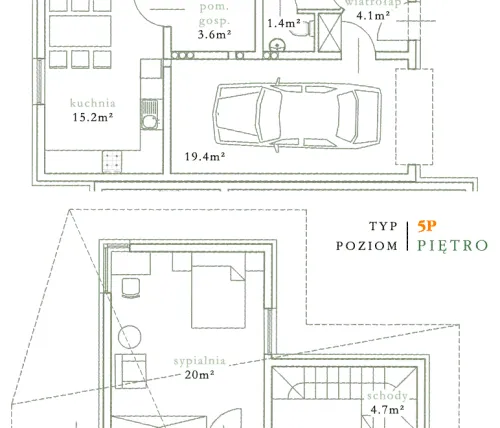 Rzut - Dom na sprzedaż 5 pokoi o powierzchni 144,4 m² - numer D2/4 w ParkEko Niepołomice