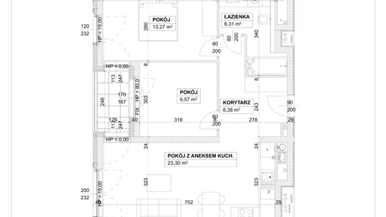 Rzut - Mieszkanie na sprzedaż 3 pokoje o powierzchni 60,83 m² - numer C/5/4 w Na Podgórniku 2