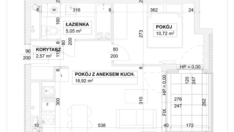 Rzut - Mieszkanie na sprzedaż 2 pokoje o powierzchni 37,26 m² - numer B/6/7 w Na Podgórniku 2