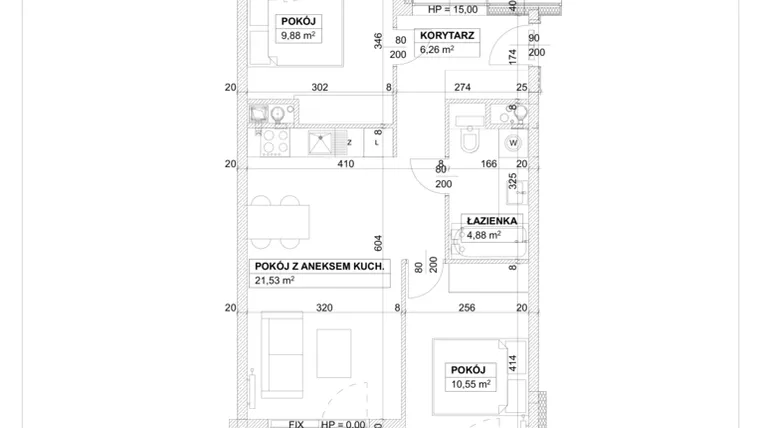 Rzut - Mieszkanie na sprzedaż 3 pokoje o powierzchni 53,1 m² - numer B/4/1 w Na Podgórniku 2
