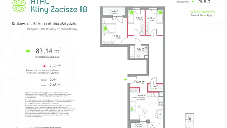 Rzut - Mieszkanie na sprzedaż 4 pokoje o powierzchni 83,14 m² - numer 9b-II-5 w Atal Kliny Zacisze II