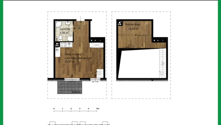 Rzut - Mieszkanie na sprzedaż 2 pokoje o powierzchni 44,08 m² - numer B16 w Osiedle Olszynki