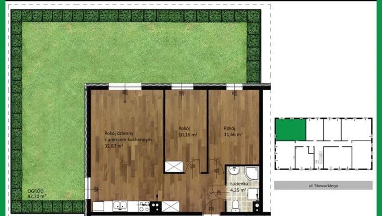 Rzut - Mieszkanie na sprzedaż 3 pokoje o powierzchni 61,79 m² - numer C3 w Osiedle Olszynki