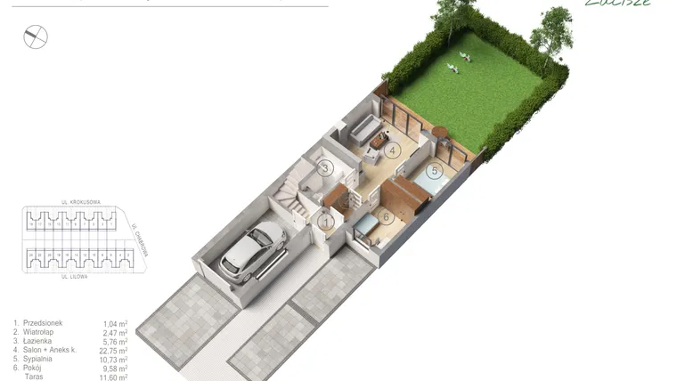Rzut - Dom na sprzedaż 3 pokoje o powierzchni 51,29 m² - numer Liliowa 10/1 w Osiedle Zacisze