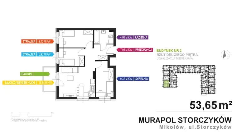 Rzut - Mieszkanie na sprzedaż 4 pokoje o powierzchni 53,65 m² - numer 2.A.2.06 w Murapol Osiedle Storczyków