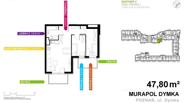 Rzut - Mieszkanie na sprzedaż 3 pokoje o powierzchni 48,1 m² - numer 2B.1.06 w Murapol Malta