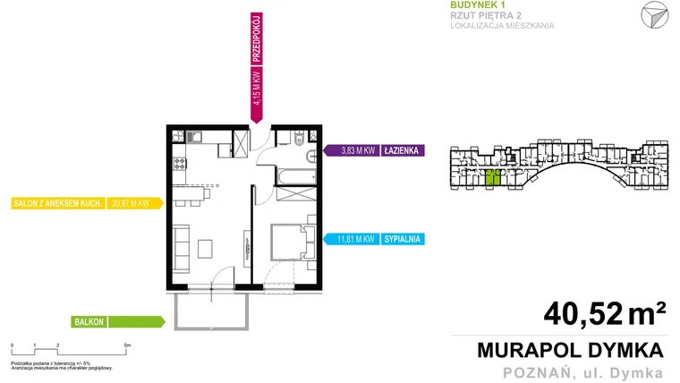 Rzut - Mieszkanie na sprzedaż 2 pokoje o powierzchni 40,58 m² - numer 1.B.2.03 w Murapol Malta