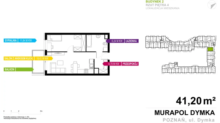 Rzut - Mieszkanie na sprzedaż 2 pokoje o powierzchni 41,2 m² - numer 2C.4.02 w Murapol Malta