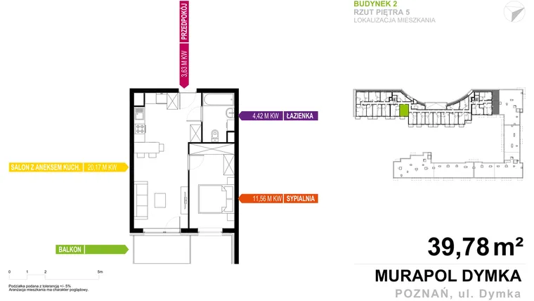 Rzut - Mieszkanie na sprzedaż 2 pokoje o powierzchni 39,78 m² - numer 2A.5.06 w Murapol Malta