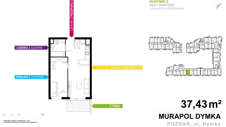 Rzut - Mieszkanie na sprzedaż 2 pokoje o powierzchni 37,43 m² - numer 2E.0.04 w Murapol Malta