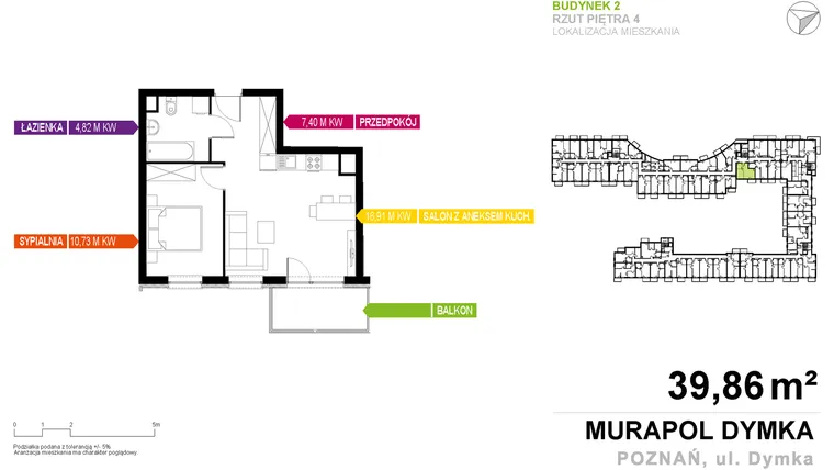 Rzut - Mieszkanie na sprzedaż 2 pokoje o powierzchni 40,1 m² - numer 2B.4.05 w Murapol Malta