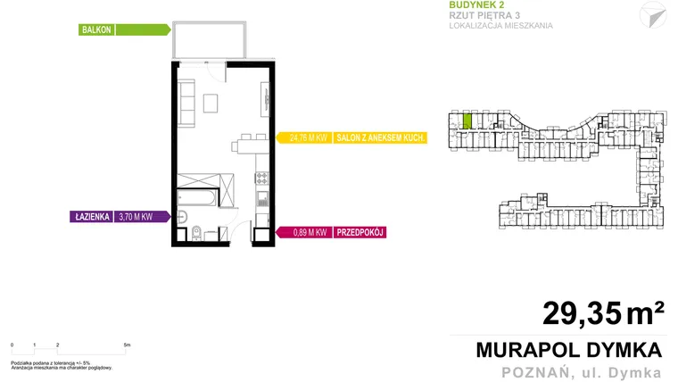 Rzut - Mieszkanie na sprzedaż 1 pokój o powierzchni 29,35 m² - numer 2A.3.13 w Murapol Malta