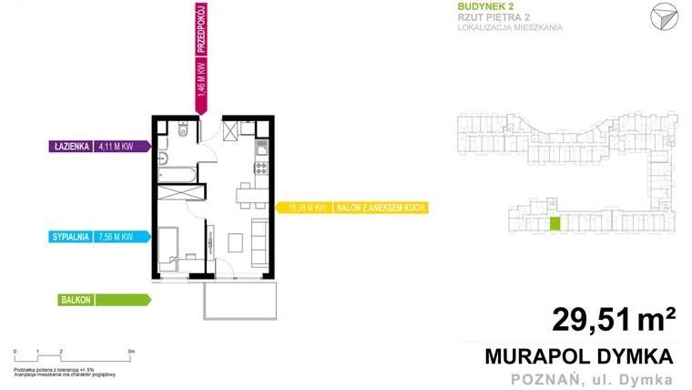 Rzut - Mieszkanie na sprzedaż 1 pokój o powierzchni 29,51 m² - numer 2E.2.06 w Murapol Malta