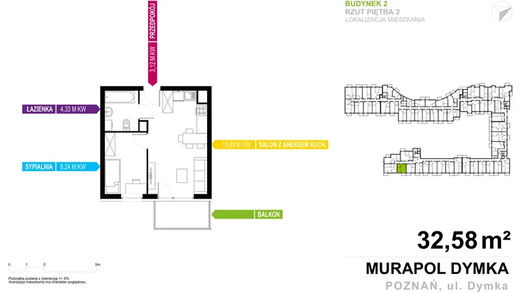 Rzut - Mieszkanie na sprzedaż 2 pokoje o powierzchni 32,58 m² - numer 2E.1.08 w Murapol Malta